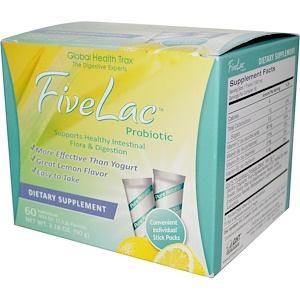 Купить Global Health Trax, FiveLac пробиотик со вкусом лимона, 60 пакетов по 1,5 г каждый   на IHerb