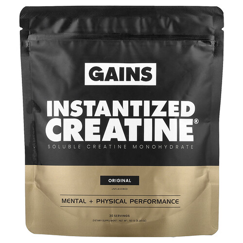 Gains Instantized Creatine®, Soluble Creatine Monohydrate, Original, Unflavored, 5.29 oz (150 g)