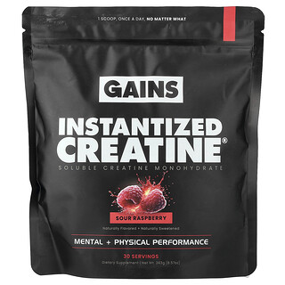 GAINS, Instantized Creatine®, rozpustný kreatin monohydrát, kyselá malina, 243 g (8,57 oz)
