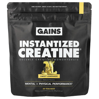 GAINS, Instantized Creatine®, rozpustný kreatin monohydrát, sladká limonáda, 249 g (8,78 oz)