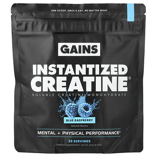 GAINS, Instantized Creatine®, Soluble Creatine Monohydrate, lösliches Kreatinmonohydrat, "Blue Raspberry“, 231 g (8,14 oz.)