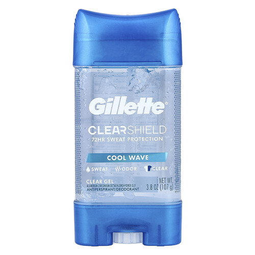 Gillette, Clear Shield, Antiperspirant Deodorant, Clear Gel, Cool Wave, 3.8 oz (107 g)