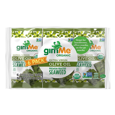 Купить GimMe премиальные жареные морские водоросли, нерафинированное оливковое масло высшего качества, 6 пакетиков 5 г (0, 17 унции) каждый
