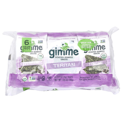 Gimme Roasted Seaweed Snacks, Teriyaki, 6 Packs, 0.17 oz (5 g) Each