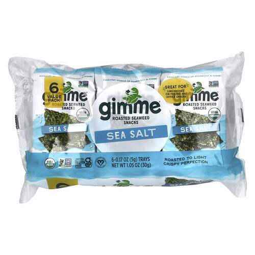 Gimme Roasted Seaweed Snacks, Sea Salt, 6 Pack, 0.17 oz (5 g) Each