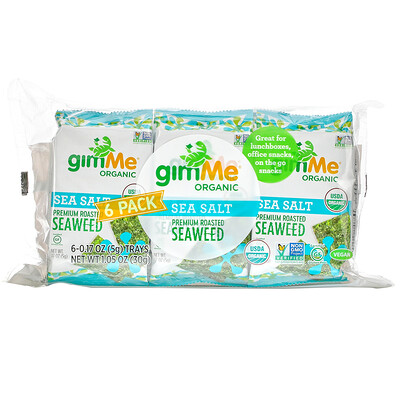 gimMe Premium Roasted Seaweed, Sea Salt , 6 Pack. 0.17 oz (5 g) Each