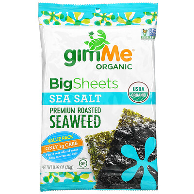 gimMe Premium Roasted Seaweed, Big Sheets, Sea Salt , 0.92 oz (26 g)