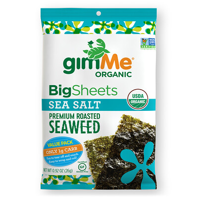gimMe Премиальные жареные водоросли, большие листы, морская соль, 26 г (0,92 унции)