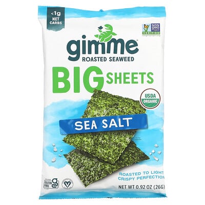 gimMe Премиальные жареные водоросли, большие листы, морская соль, 26 г (0,92 унции)