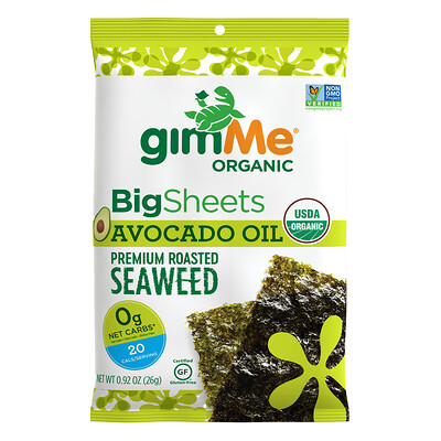 gimMe Премиальные жареные морские водоросли, большие листы, масло авокадо, 26 г (0,92 унции)