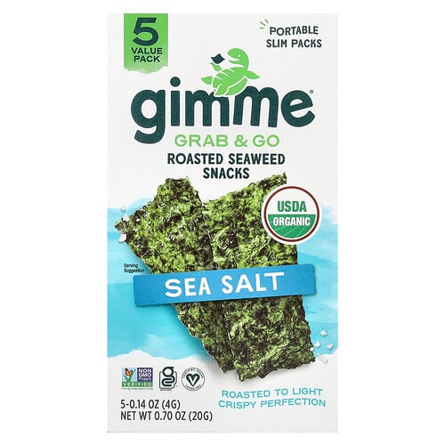gimMe, Nappaa ja mene -paahdettuja merileväsnackseja, merisuolaa, 5 kpl, 4 g/kpl