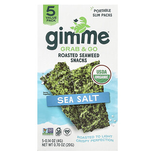 gimMe, Snack a base di alghe tostate Grab & Go, sale marino, confezione da 5, 4 g ciascuno