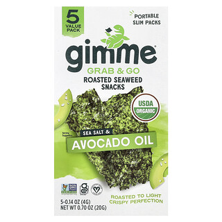 gimMe, Snack a base di alghe tostate Grab & Go, sale marino e olio di avocado, confezione da 5, 4 g ciascuna