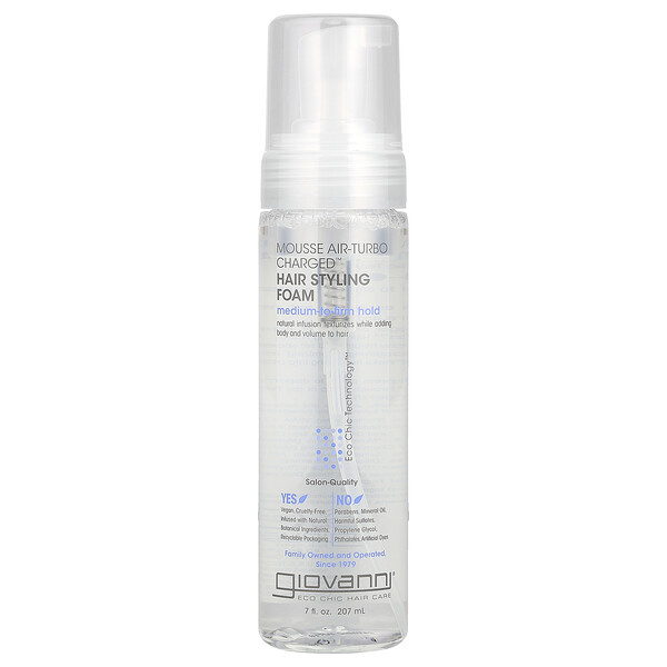 Giovanni Mousse Air-Turbo Charged™, Hair Styling Foam, Medium-To-Firm Hold, 7 fl oz (207 ml)