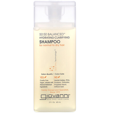 Купить Giovanni 50:50 Balanced, увлажняющий и очищающий шампунь, для нормальных и сухих волос, 60 мл (2 жидк. унции)