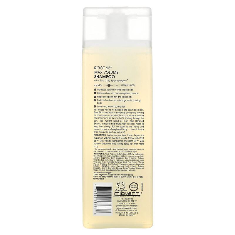 Giovanni, Root 66, Max Volume Shampoo, For Limp, Lifeless Hair, 8.5 fl