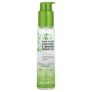 Giovanni, 2chic®, Super potion ultrahydratante, Huile et sérum anti-frisottis et liants, Pour cheveux secs et abîmés, Avocat + Huile d'olive, 81 ml