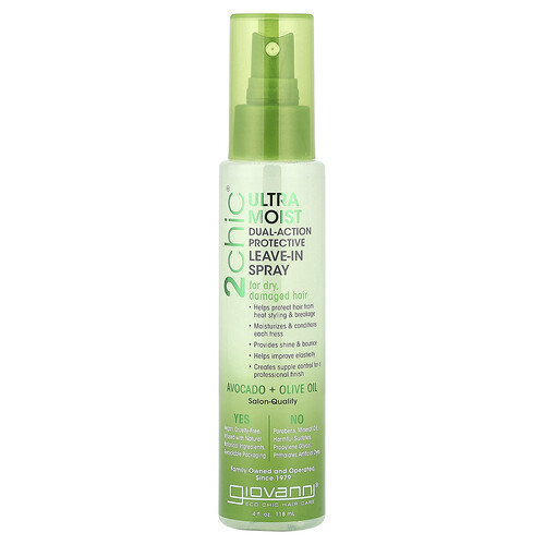 Giovanni, 2chic®, Ultra Moist Dual-Action Protective Leave-In Spray, For Dry, Damaged Hair, Avocado + Olive Oil, 4 fl oz (118 ml)