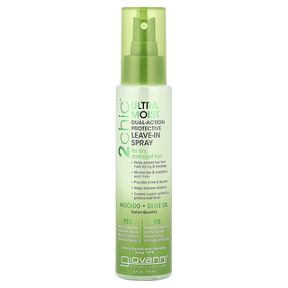 Giovanni, 2chic, Ultra-fugtig dobbeltvirkende beskyttende leave-in spray, til tørt, skadet hår, avocado + olivenolie, 118 ml