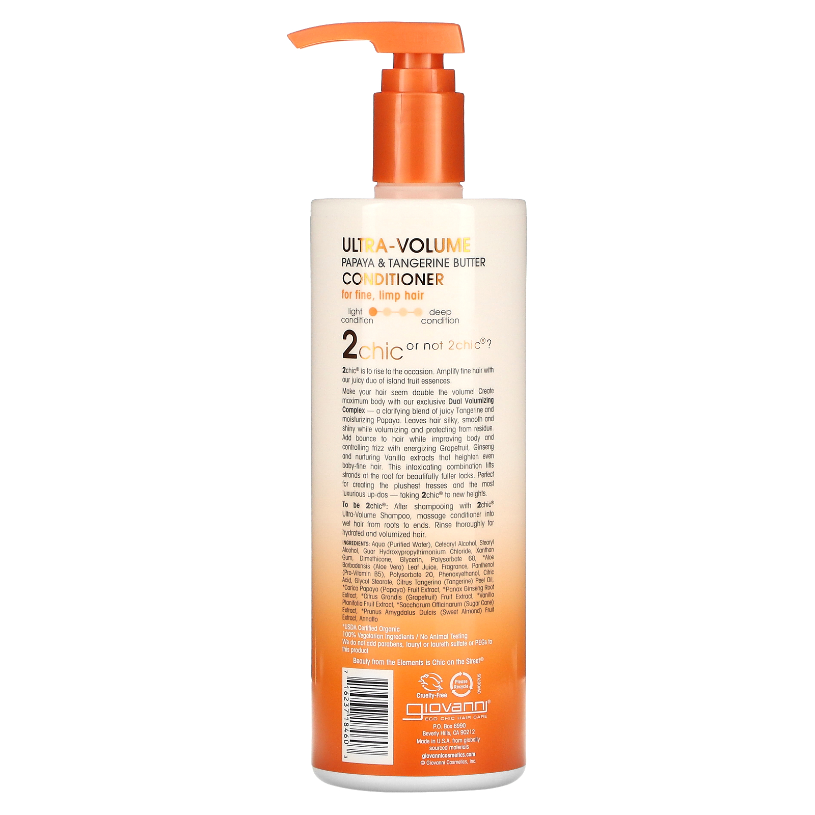 Giovanni, 2chic, UltraVolume Conditioner, For Fine, Limp Hair, Papaya