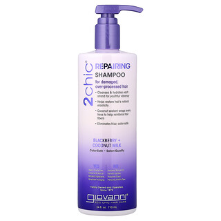 Giovanni, 2chic, Onarıcı Şampuan, Hasarlı, Aşırı İşlem Görmüş Saçlar İçin, Böğürtlen + Hindistan Cevizi Sütü, 24 fl oz (710 ml)
