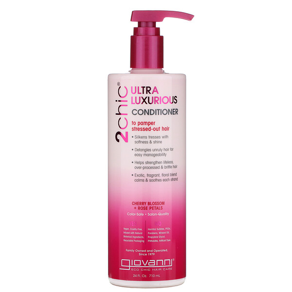 Giovanni, 2chic, Ultra-Luxurious Conditioner, To Pamper Stressed-Out Hair, Cherry Blossom + Rose Petals, 24 fl oz (710 ml)