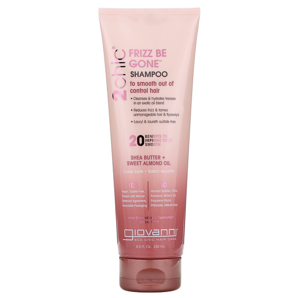 Giovanni‏, 2chic, ‏Frizz Be Gone, שמפו להחלקה ולשליטה על השיער, חמאת שיאה + שמן שקדים מתוקים, 250 מ"ל (8.5 אונקיות נוזל)