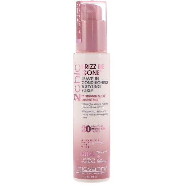 Giovanni, 2chic, Frizz Be Gone Leave-In Conditioning & Styling Elixir, Shea Butter & Sweet Almond Oil, 4 fl oz (118 ml)