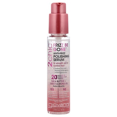 Product Image for Giovanni, 2chic, Frizz Be Gone Anti-Frizz Polishing Serum, Shea Butter + Sweet Almond Oil, 2.75 fl oz (81 ml)
