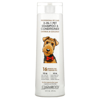 Giovanni, Professional Pet Care, 2-In-1 Pet Shampoo & Conditioner, Oatmeal & Coconut, 16 fl oz (473 ml)