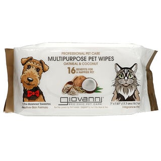 Giovanni, Professional Pet Care, универсальные салфетки для домашних животных, без отдушек, 75 предварительно увлажненных салфеток