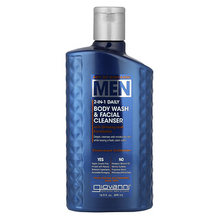 Art Of Giovanni, Jabón corporal y limpiador facial diario 2 en 1 para hombres con ginseng y eucalipto, 499 ml (16,9 oz. Líq.)