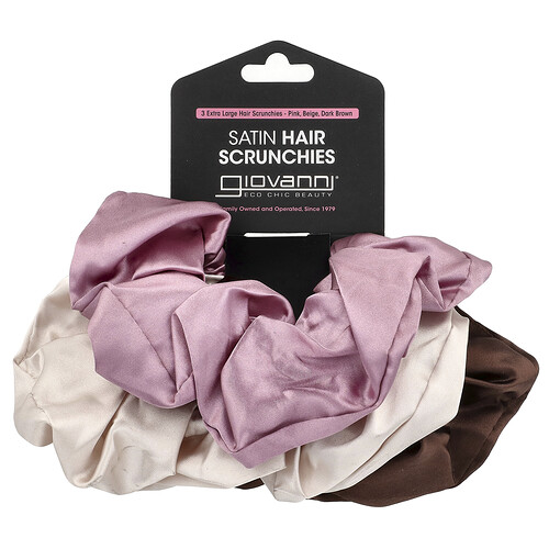 Giovanni, Gomas para el cabello de satén, Extragrandes, Rosa, beige, Marrón oscuro, 3 Gomas para el cabello