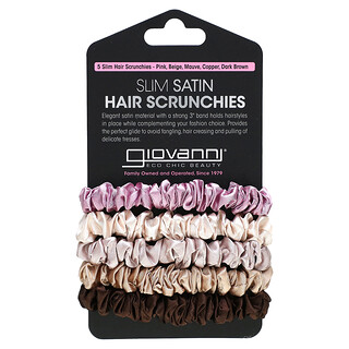 Giovanni, Slanke satijnen haarelastiekjes, roze, beige, mauve, koper, donkerbruin, 5 elastiekjes