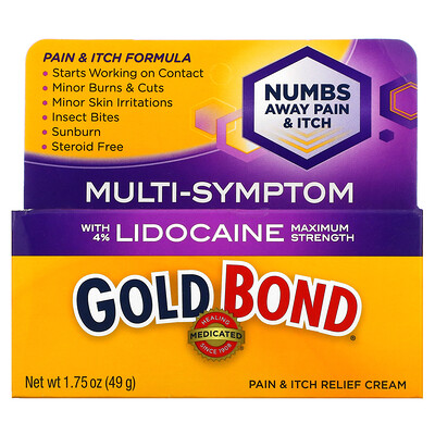 Купить Gold Bond Medicated, крем для снятия боли и зуда, с 4% лидокаином, максимальная эффективность, 49 г (1, 75 унции)