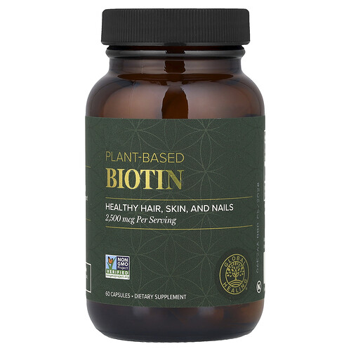 Global Healing, Plant-Based Biotin, pflanzliches Biotin, 2.500 mcg, 60 Kapseln