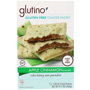 Купить Glutino, Пирожные для тостера без глютена, Яблоко и корица, 5 пирожных, 1,83 унц. (52 г) в каждом  на IHerb