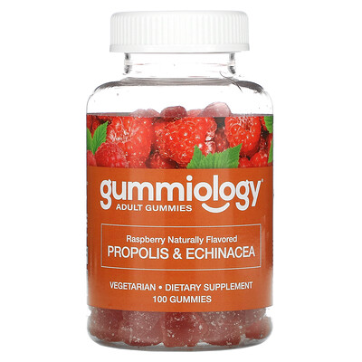 

Gummiology, Adult Propolis & Echinacea Gummies, No Gelatin, Natural Raspberry, 100 Vegetarian Gummies