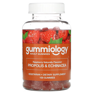 Gummiology, 成年人蜂膠和紫錐菊軟糖，天然覆盆子口味，100 粒素食軟糖