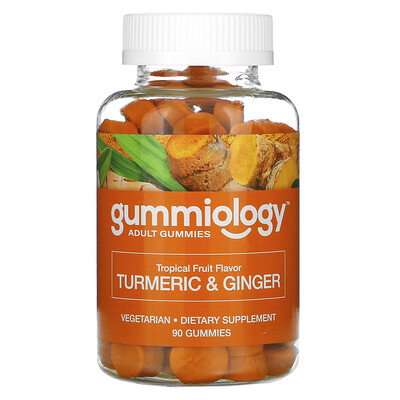 Gummiology жевательные таблетки с куркумой и имбирем, для взрослых, вкус тропических фруктов, 90 вегетарианских жевательных таблеток