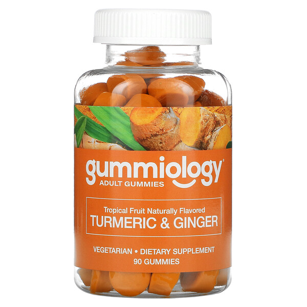 Gummiology, 大人用ターメリック&ジンジャーグミ、トロピカルフルーツ味、植物性グミ90粒