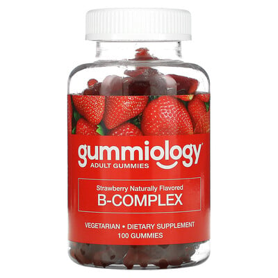Gummiology жевательные таблетки с комплексом витаминов B без желатина с натуральным клубничным вкусом 100 вегетарианских жевательных таблеток