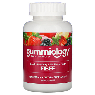 Gummiology жевательная клетчатка, с натуральным вкусом персика, клубники и ежевики, 90 вегетарианских жевательных таблеток