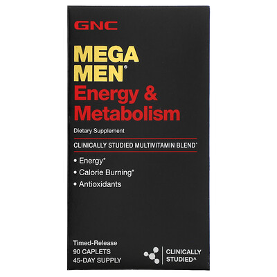 GNC Mega Men Energy & Metabolism, Clinically Studied Multivitamin, 90 Time-Release Caplets