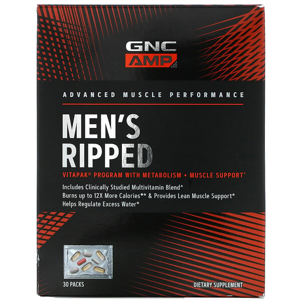 GNC‏, AMP, תכנית Men's Ripped Vitapak לתמיכה בחילוף החומרים ובשרירים, 30 אריזות