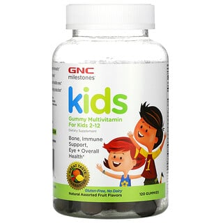 GNC, Milestones, Gummy Multivitamin for Kids 2-12, Natural Assorted Fruit Flavors, 120 Gummies