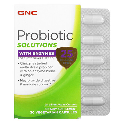 GNC Probiotic Solutions with Enzymes, 25 Billion CFUs, 30 Vegetarian Capsules