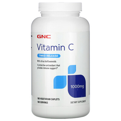 GNC Vitamin C with Citrus Bioflavonoids, Timed-Release, 1,000 mg, 180 Vegetarian Caplets