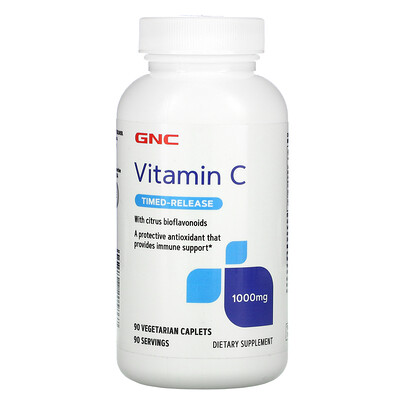 GNC Vitamin C, Timed-Release, 1,000 mg , 90 Vegetarian Caplets