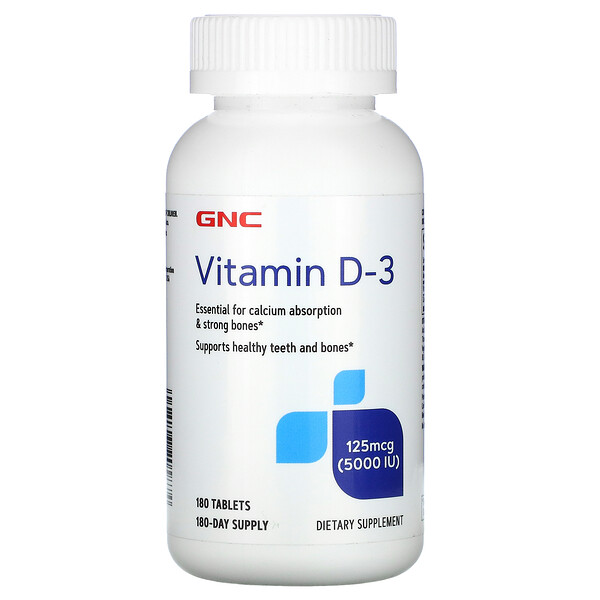 GNC‏, Vitamin D3, 125 mcg (5000 IU), 180 Tablets